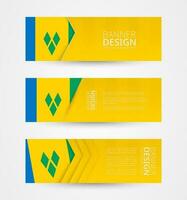 Set of three horizontal banners with flag of Saint Vincent and the Grenadines. Web banner design template in color of Saint Vincent and the Grenadines flag. vector