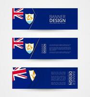 Set of three horizontal banners with flag of Anguilla. Web banner design template in color of Anguilla flag. vector