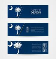 Set of three horizontal banners with US state flag of South Carolina. Web banner design template in color of South Carolina flag. vector