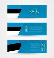 Set of three horizontal banners with flag of Estonia. Web banner design template in color of Estonia flag. vector
