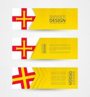 Set of three horizontal banners with flag of Guernsey. Web banner design template in color of Guernsey flag. vector