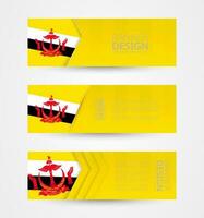 Set of three horizontal banners with flag of Brunei. Web banner design template in color of Brunei flag. vector