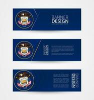 Set of three horizontal banners with US state flag of Utah. Web banner design template in color of Utah flag. vector