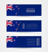 Set of three horizontal banners with flag of New Zealand. Web banner design template in color of New Zealand flag. vector