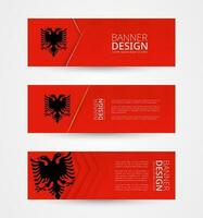 Set of three horizontal banners with flag of Albania. Web banner design template in color of Albania flag. vector