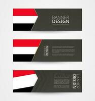 Set of three horizontal banners with flag of Yemen. Web banner design template in color of Yemen flag. vector