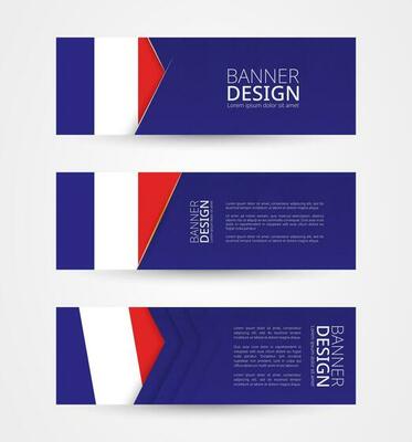 Set of three horizontal banners with flag of France. Web banner design template in color of France flag.