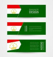 Set of three horizontal banners with flag of Tajikistan. Web banner design template in color of Tajikistan flag. vector