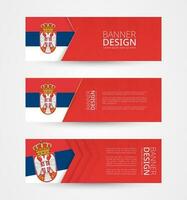 Set of three horizontal banners with flag of Serbia. Web banner design template in color of Serbia flag. vector