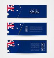 conjunto de Tres horizontal pancartas con bandera de Australia. web bandera diseño modelo en color de Australia bandera. vector