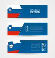 Set of three horizontal banners with flag of Slovenia. Web banner design template in color of Slovenia flag. vector