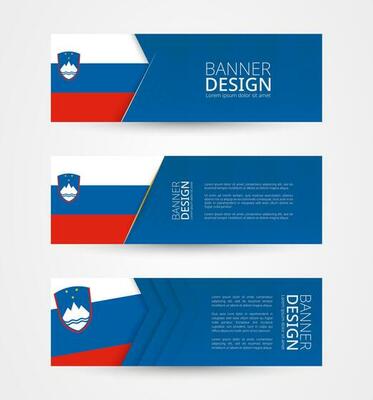 Set of three horizontal banners with flag of Slovenia. Web banner design template in color of Slovenia flag.