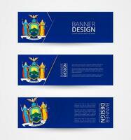 conjunto de Tres horizontal pancartas con nosotros estado bandera de nuevo york web bandera diseño modelo en color de nuevo York bandera. vector