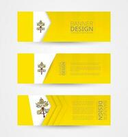 Set of three horizontal banners with flag of Vatican City. Web banner design template in color of Vatican City flag. vector