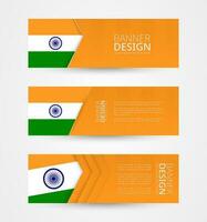 conjunto de Tres horizontal pancartas con bandera de India. web bandera diseño modelo en color de India bandera. vector