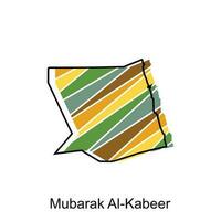 mapa Mubarak Alabama cerveza kabeer diseño plantilla, vector mapa de Kuwait país con llamado gobernancia y viaje íconos