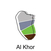 Al Khor map flat vector illustration, Outline Map of Qatar Vector Design Template. Editable Stroke