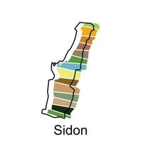 Sidon map design template, Vector map of Lebanon with named governorates and travel icons