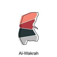 map of Al Wakrah, flat vector with high details. Qatar administrative map with international border design template