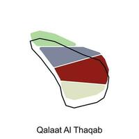 Qalaat Al Thaqab map, flat vector with high details. Qatar administrative map with international border design template