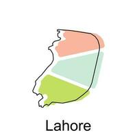 mapa de lahore geométrico vistoso ilustración diseño plantilla, Pakistán mapa en blanco antecedentes vector