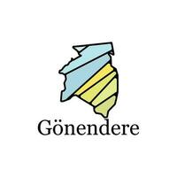 Map of Gonendere on White isolated background, with named regions and travel icons vector