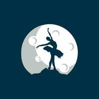 ballet dancing moon logo, Dancing girl outline and the moon logo design template vector
