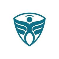 Human Angel shield protection logo icon design vector, illustration creative design logo for your company vector