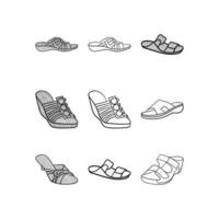 set of Slippers line illustration collection, With modern vector concept. suitable for your company