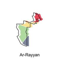 Ar Rayyan map flat vector illustration, Outline Map of Qatar Vector Design Template. Editable Stroke