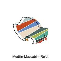 Modi'in Maccabim Re'ut map flat icon illustration, Vector map of Israel with named governance and travel icons template