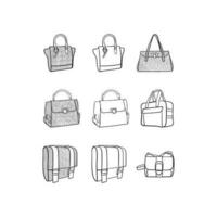 conjunto de mujer bolso icono colección diseño plantilla, contorno logo diseño, estilo, línea.resumen, lata ser usado para tu empresa vector