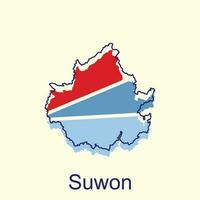 Suwon map vector illustration on white background, detailed map of South Korea vector design template, national borders and important cities illustration