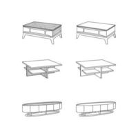 conjunto mesa colección icono mueble línea Arte vector, minimalista ilustración diseño vector