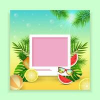 Summer sale vector banner design for promotion with colorful beach elements with frame