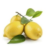 Branch of juicy lemons with leaves isolated on white background, generate ai photo