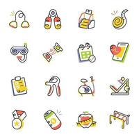 Bundle of Fitness Accessories Sketchy Icons vector