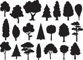 Black trees set vector illustration isolated on white background. silhouette, PNG