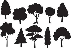 Black trees set vector illustration isolated on white background. silhouette, PNG