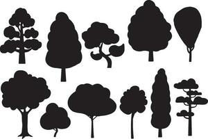 Black trees set vector illustration isolated on white background. silhouette, PNG