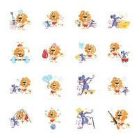 Set of Animal Characters Flat Stickers vector