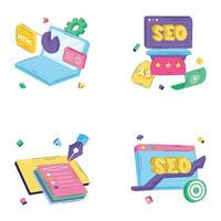 Designing and SEO Elements Flat Illustrations vector