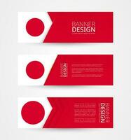 Set of three horizontal banners with flag of Japan. Web banner design template in color of Japan flag. vector