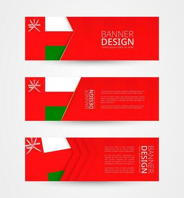 Set of three horizontal banners with flag of Oman. Web banner design template in color of Oman flag.