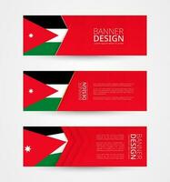 conjunto de Tres horizontal pancartas con bandera de Jordán. web bandera diseño modelo en color de Jordán bandera. vector