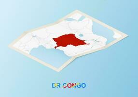 Folded paper map of DR Congo with neighboring countries in isometric style. vector