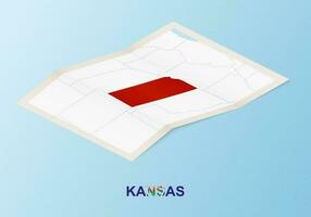 Folded paper map of Kansas with neighboring countries in isometric style. vector