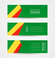 Set of three horizontal banners with flag of Congo. Web banner design template in color of Congo flag. vector