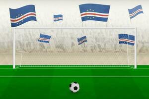 Cape Verde football team fans with flags of Cape Verde cheering on stadium, penalty kick concept in a soccer match. vector