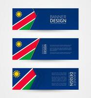 conjunto de Tres horizontal pancartas con bandera de Namibia. web bandera diseño modelo en color de Namibia bandera. vector